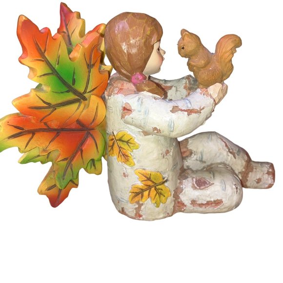 Fall Autumn Birch Tree Girl Angel Holding a Squirrel - Picture 6 of 12